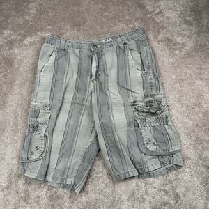 Y2K Gray Cargo Shorts Striped Skate Streetwear Size 32 Blue Rag Indie Boho